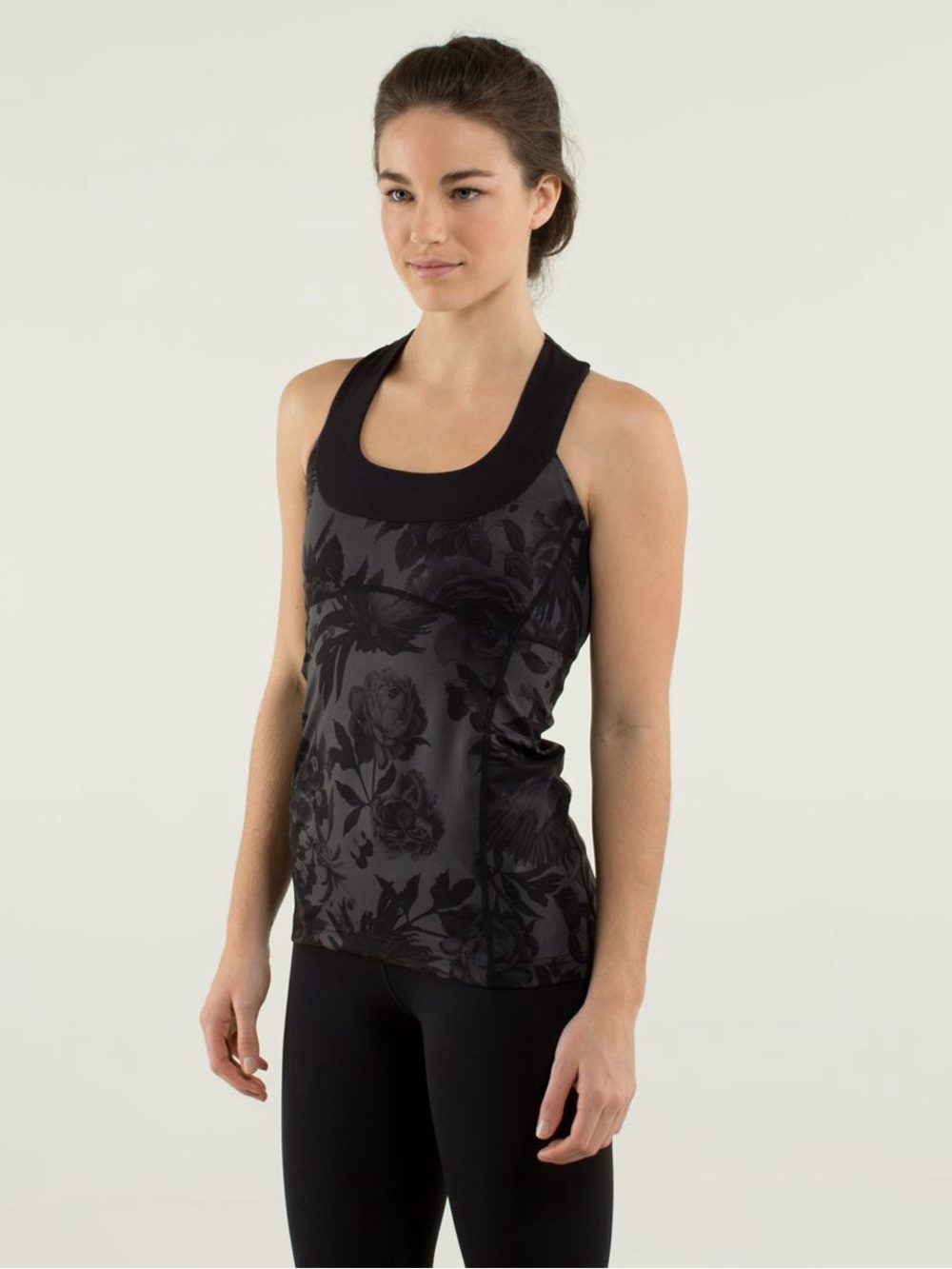 Lululemon‎ Midnight Black Flower Scoop Neck Tank Top Size 8 Yoga Shirt